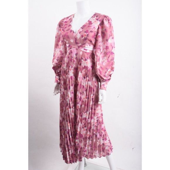 Bardot Womens Pleated Cut-Out Midi Dress Pink Purple Garden Floral NWT - Picture 6 of 8
